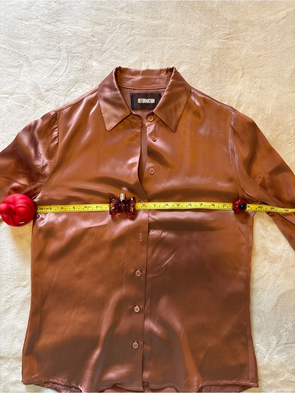 Reformation 100% Silk Pink Rust Button Up Top, XS (Many flaws see pics) - Picture 10 of 15
